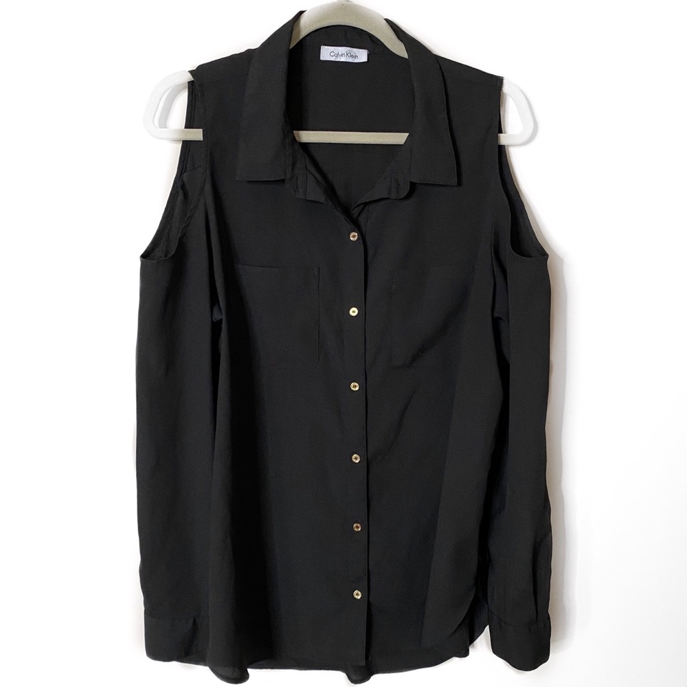 Calvin Klein Cold Shoulder Button Up Blouse